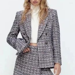 Women's Suits 2024 Slim And Thin Double-breasted Lapel Top Ladies Temperament Commuter Style Textured Blazer For Fall/Winter