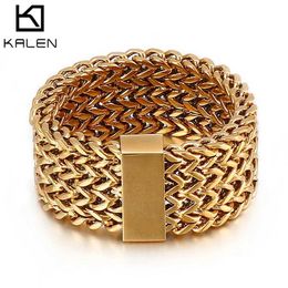 Band Rings 15mm New Stainless Steel Link Chain Ring High Polished Dubai Gold Colour Mesh Men Cool Jewellery Accessories Gifts 240125