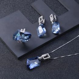 Charm Gem's Ballet Irregular Natural Iolite Blue Mystic Quartz Geometric Jewelry Sets Sterling Sier Necklace Earrings Ring Set