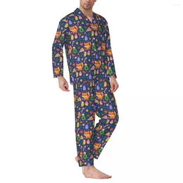 Men's Sleepwear Cute Print Pajama Sets Funny Christmas Kawaii Man Long Sleeve Loose Leisure 2 Pieces Nightwear Big Size XL 2XL