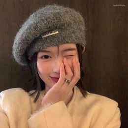 Berets Japanese Mohair Solid Color Beret Women's Autumn And Winter Warm Elegant Temperament Painter Hat Street Fashion Beanie Cap