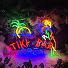 LED Neon Sign Tiki Bar Open Neon LED Sign Lights For Seaside Beer Bar Pub Club Party Wall Decoration Neon Lights Wall Lamps Room Decor YQ240126