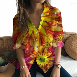 Women's Blouses Spring And Autumn Ladies Long Sleeve Shirt Outdoor Casual Birthday Party Flower 3D Printed