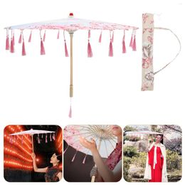 Umbrellas Country Clothes Oil Paper Umbrella Tassel Decor Manual For Pography Silk Japanese-style Pink Unique Chinese Dance