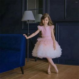 Girl Dresses Tulle Tiered Flower Puffy For Wedding O-Neck Kids Knee Length Birthday Party First Communion Pageant Ball Gowns