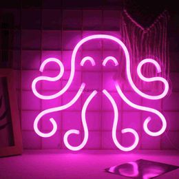 LED Neon Sign Octopus New Neon Signs Ocean Display Room LED Neon Light USB Powered Acrylic Wall Decoration for Kids Bedroom Boys Room Playroom YQ240126