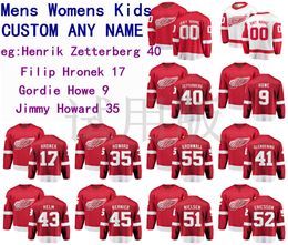 Detroit Wings Henrik Zetterberg Jersey Filip Hronek Gordie Howe Jimmy Howard Men Red White Hockey Jerseys Custom Ed