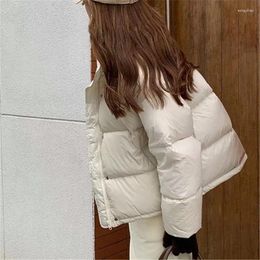 Women's Trench Coats Down Cotton Jacket 2024 Korean Style Loose Thick Warm White Duck Stand-up Collar Bread Short Winter Coat