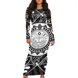 Casual Dresses Polynesian Marshallese National Style Stripe Long Sleeve Dress Elegant Women Party Office Daily Travel Skirt Insignia Logo