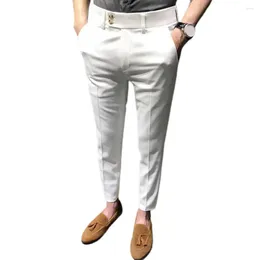 Men's Suits Men Trousers Trendy Super Breathable Mid Waist Suit Pants Slim Fit Ninth