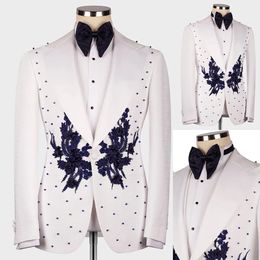 Classy Beaded Wedding Tuxedos Slim Fit Mens Suits Appliqued Peaked Lapel Blazers One Button Formal Suit Only Jacket