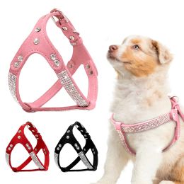 Apparel Soft Suede Leather Dog Harness Rhinestone Pet Puppy Cat Vest Harnesses For Small Medium Dogs Chihuahua Perros Mascotas Cachorro