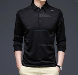 Men's Polos Business Casual Long Sleeve Polo Shirts Men 2024 Fashion Designer Luxury Slim Black Blue Clothing Top