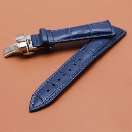 Watchband Quality Genuine Leather Watch band 14mm 16mm 18mm 20mm 22mm dark Blue watchbands strap silver clasp Watch Accessories213n