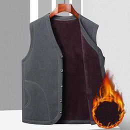 Men's Vests Men Fleece Vest Thick Plush Sleeveless Cardigan With Pockets Casual Cold Resistant For Fall Winter