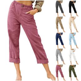 Women's Pants Cotton Linen Y2K Elastic Waist Casual Pantalones Korean Fashion Elegant Ladies Trousers Streetwear