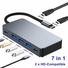 7 in 1 USB Hub Type C Splitter to USB3.0 Expansion HDTV 4K 30Hz PD100W Docking Station Concentrator