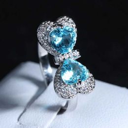 Band Rings Simple 925 Sterling Plata Blue Bowknot Mosaic Cubic Zirconia Wedding Rings For Women Jewellery Girlfriend Gift Anillos Mujer 240125