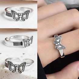 Cluster Rings Milangirl Retro Simple Style Antique Silver Colour Lovely Butterfly Insect Adjustable Opening Metal Ring For Women Party