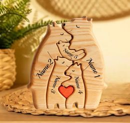 Personalized Custom Bear Family Wooden Puzzle Free Engraving Name DIY Desk Decor Christmas Birthday Gift Home Decoration 240123