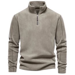 Brand Quality Thicken Warm Fleece Mens Sweatshirt Zipper Neck Pullover Winter Men Clothing Windbreaker Jackets For 240119