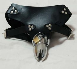 Leather Pants+ Stainless Steel CB6000 Male Device,Anti-Masturbation And Derailment Penis Cock Cage Cage 2103242069304