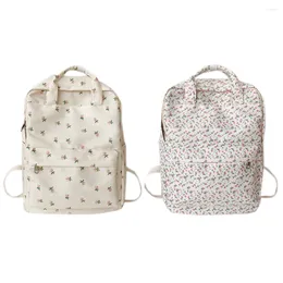 School Bags Women College Student Backpack Large Capacity Canvas Simple Floral Adjustable Strap Students Daily Bag