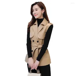 Women's Leather Sheepskin Jacket Long And Fashionable Sleeveless Lace Up Slim Fit Windbreaker Vest Versatile