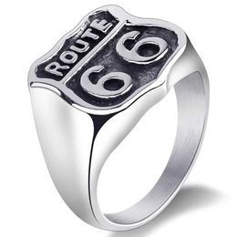 Band Rings Fashion US Route66 Ring For Men Motor Biker Men's Jewellery Vintage Retro Males Rings Stainless Steel 240125