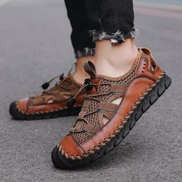 GAI Summer Outdoor Non-slip Beach Sandals Handmade Genuine Leather Men's Shoes Fashion Men Sneakers 240119