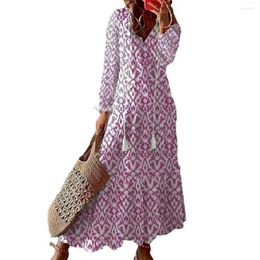 Casual Dresses V-neck Long Dress Bohemian Style Beach Maxi With Tassel Decor Ruffle A-line Design For Women Sleeve V Neck Ankle