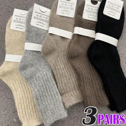 Women Socks 1/3PAIRS Winter Thicker Cashmere Wool For Casual Japanese Solid Color Long Sock Girls Thermal Warm Crew