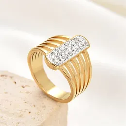 Wedding Rings Stainless Steel Line Ring Shiny Zircon Multilayer Jewellery Titanium Finger Decoration For Women Gift Love Souvenir