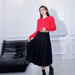 Designer Women's Short Skirt High Waist Stretch Letters Ribbon Silk Lining Simple Cute Women's Mid-Length Pleated Skirt