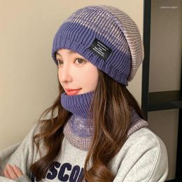 Cycling Caps Knit Pullover Hat Scarf Kit Men Women Winter Thickened Padded Outdoor Face Protection Two Color Embroidery 2Pcs