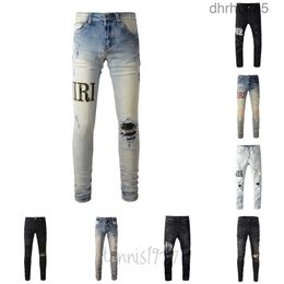 Designer Jeans Men Letter Brand White Black Rock Revival Trousers Biker Pants Man Pant Broken Hole Embroidery Size 28-40 Quality Top 4S6H 4S6H 7MUD