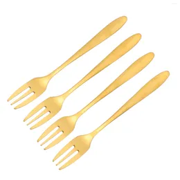 Dinnerware Sets 4Pcs Fruit Forks Stainless Steel Picks Three Prong Toothpicks Kitchen Gadget