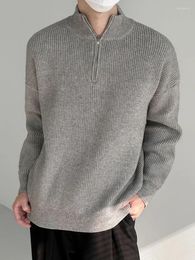 Men's Sweaters Autumn/Winter Layered Knitted Half High Neck Zipper Top Solid Colour Sweater Pullover Thickened Base Knit