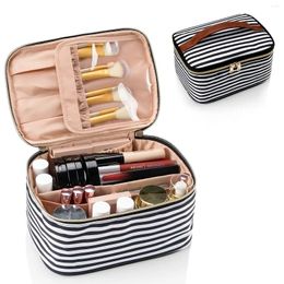 Cosmetic Bags Striped Makeup Large Capacity For Women Toiletry Bag Girls Traveling With Brush Slot Divider