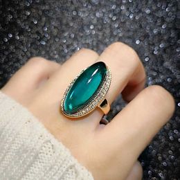 Band Rings Elegant Women's Classic Rose Gold Color Oval Green Crystal CZ Zircon Trendy Rings for Women Finger Party Rings Mother's Day Gift 240125