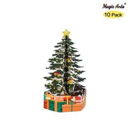 10 Pack 3D Chrsitmas Tree Pop Up Card Gift for Year Xmas Greeting Cards 240118