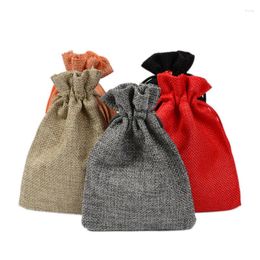 Shopping Bags 50pcs/lot 15x20cm Burlap Jute Linen Drawstring Pouches For Wedding Christmas Gift Packaging Supplies Can Print