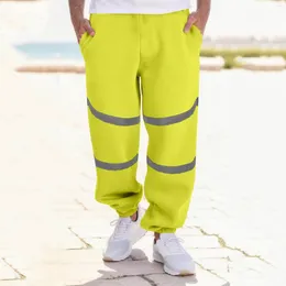 Men's Pants Male Elastic Waist Reflective Strip Trousers Sports Solid Color Lace Up Stitching Sweatpants Jogging Harem Clothing