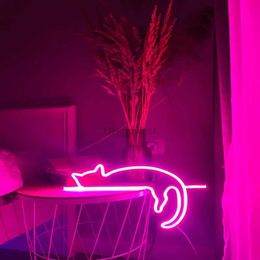 LED Neon Sign Lovely Lazy Cat Led Neon Light Animation Art Flexible Acrylic Board Cat Coffee Children'S Room Indoor Wall Hanging Lamp Board YQ240126