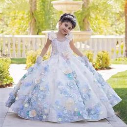 Girl Dresses Luxurious Applique Tulle Fluffy Sleeveless Floor Length Flower Dress For Wedding Kid First Eucharistic Birthday Party