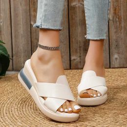 Slippers Wedge Heel Sandals Women's 2024 Summer New Fashion Muffin Open-toe Fairy Style Outside Wear Thick-soled Shoes WomenL2401