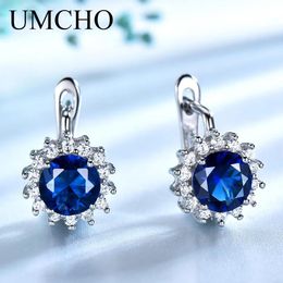 Charm Umcho Created Blue Nano Sapphire Unique Clip on Earrings Sterling Sier Earrings for Women Elegant Statement Fine Jewelry