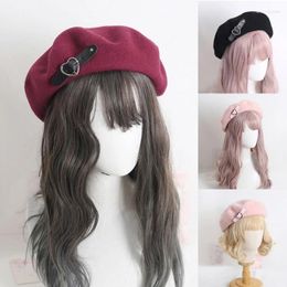 Berets Womens Winter Beret Hat French Beanies Caps Autumn Warm Hats With Heart Decorations Solid Colour Fashionable