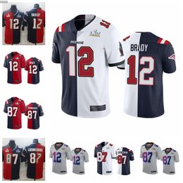 Tampabaybuccaneersmens 12 Tom Brady 87 Rob Gronkowski White Navy Super Split Bowl Vapor Limited Football Jersey