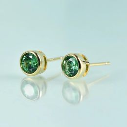 Charm Gem's Beauty 14k Gold Filled Sterling Sier Gemstone Stud Earrings for Women Round Bezel Dark Emerald Simulant Diamond Earrings